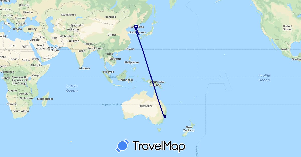TravelMap itinerary: driving in Australia, South Korea (Asia, Oceania)